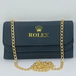 Luxurious Black Rolex Golden Chain Premium Wallet