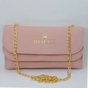 Luxurious Pink Rolex Golden Chain Premium Wallet